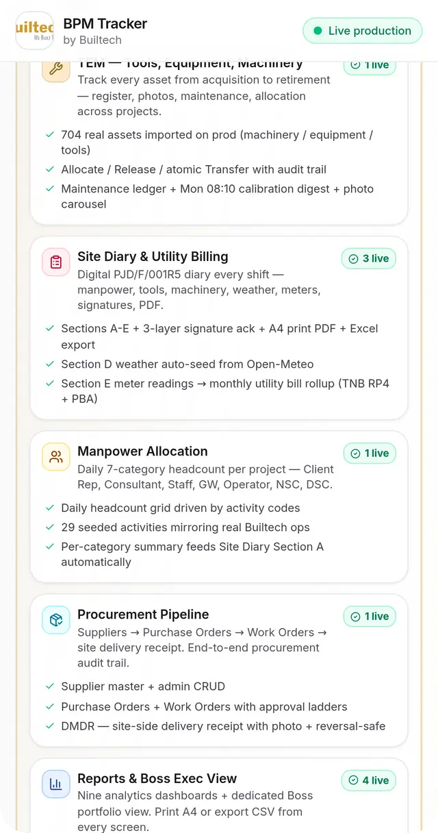 Builtech · BPM Tracker screenshot